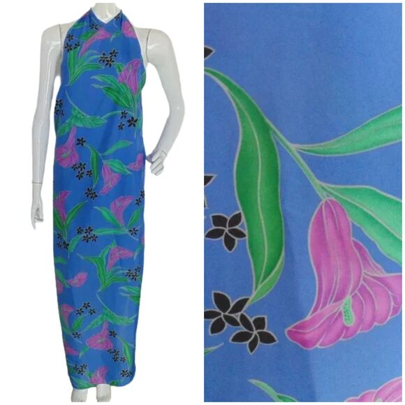 Vintage Dresses & Skirts - Vintage HILO HATTIE True Wrap/Sarong/Pareo, OS, Blue Floral, Maxi/Floor length
